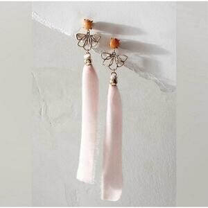 Free People Dainty Coquette Fairy Lulu Ribbon Dangle Earrings - Pink/Gold - NWT